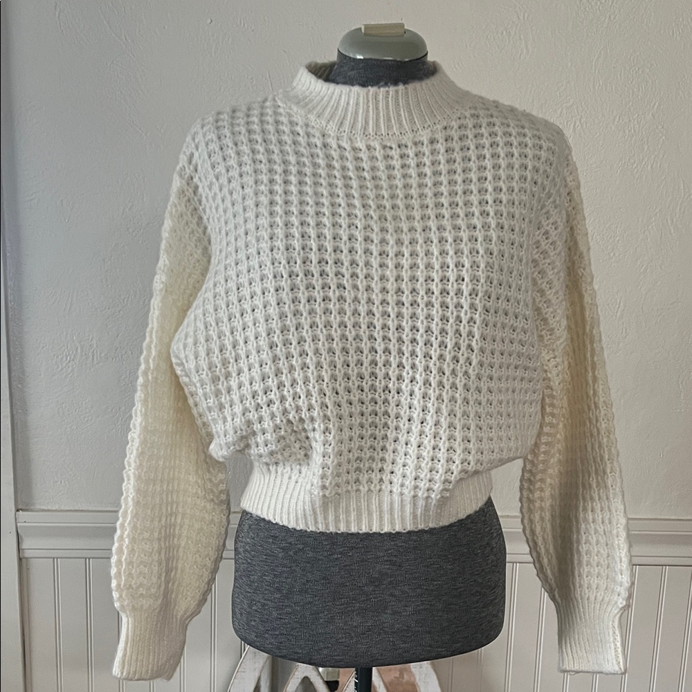 SO Off-White Waffle Knit Turtleneck Sweater